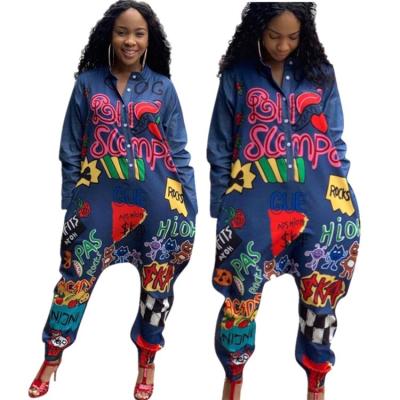 China 2021 Anti-wrinkle Ladies Casual Loose Rompers Long Sleeve Cartoon Print Spring Women One Piece Overalls for sale