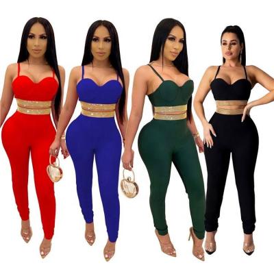 China S-2XL Women's Clothing Drop Sequin Crop Anti-Static Top With Gaiters Pants Set Women's 2 Piece Outfit for sale