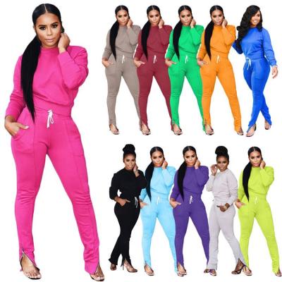 China Ladies Casual QUICK DRY 2 Pcs Sweat Suit Long Sleeve Tops And Pants Autumn Women Two Piece Drawstring Set for sale