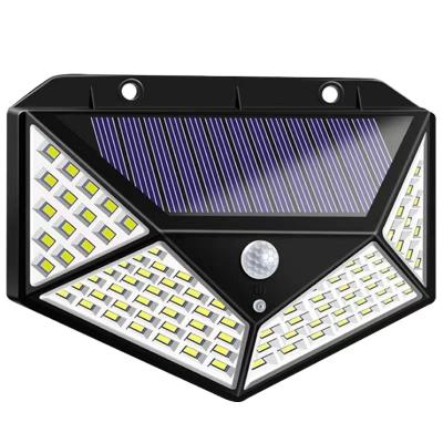 China Garden Warehouse Delivery 100LED Solar Wall Lamp European Courtyard Four Side Light Human Body Solar Induction for sale