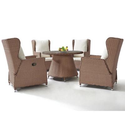 China Best Selling Contemporary Modern Outdoor Garden Furniture Sets Rattan Dining Table And 4 Adjustable Back Chairs for sale