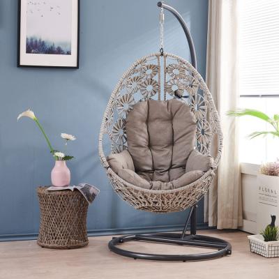 China Hot Sale Rattan Egg Swing Chair Rattan Balcony Patio Furniture Outdoor Hanging Rattan Swing Egg Chair With Stand for sale