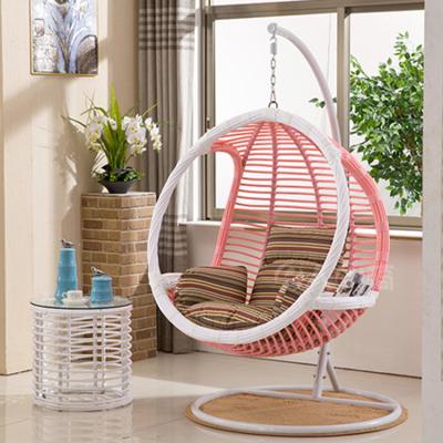 China Pink Outdoor Rattan Leisure Garden Balcony Cheap Egg Chair Patio Hanging Swings for sale