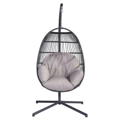 China Commercial hot sale outdoor patio rattan swing egg hanging chair with rack wicker hanging chair for sale