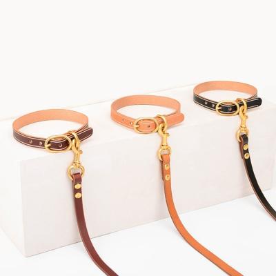 China Personalized Stylish High Quality Cow Leather Pet Collars And Leashes Dog Dog Collar And Leash Set Luxury Custom Pet Products for sale