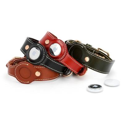 China Custom Genuine Vegetable Leather Air Tag Dog Collar GPS Protector For Cat Dog Collar Air Tag Holder Pet Accessories for sale