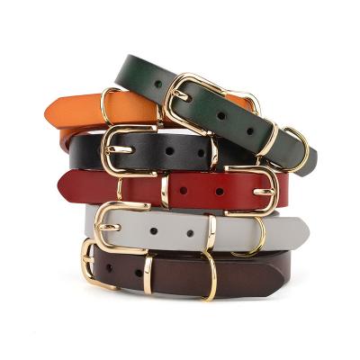 China Luxury Personalized Leather Dogs Collars Cat Collar Metal Buckle Dog Designer Strong Cow Leather Pet Accessories for sale