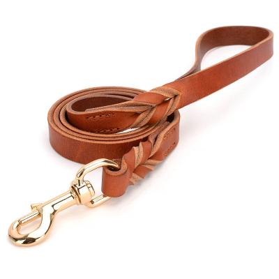 China Custom Braided Whip Long Leather Dog Leash German Shepherd Custom Dog Leashes For Dogs Pet Training for sale