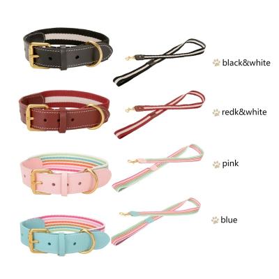 China Personalized Stylish Cow Leather Dog Collar and Leash Set Pet Supplies Amazon Hot Selling Dog Supplies Pet Accessories for sale