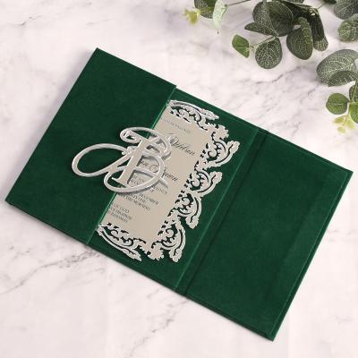 China Europe Acrylic Invites Luxury Dark Green Velvet Hardcover Wedding Silver Acrylic Card Invitation Wedding Invitations for sale