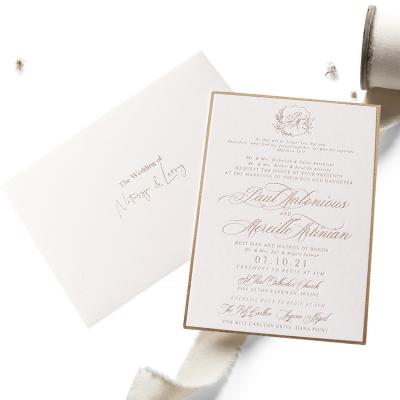 China White Europe Velvet Wedding Invitation Card With Gold Foil And Envelope Wedding Invitations for sale