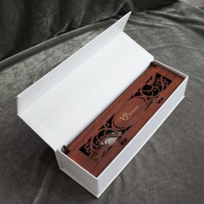 China Europe Rose Gold Foiling Scroll Invitation with laser cut wooden box and magnet hardcover book box for sale