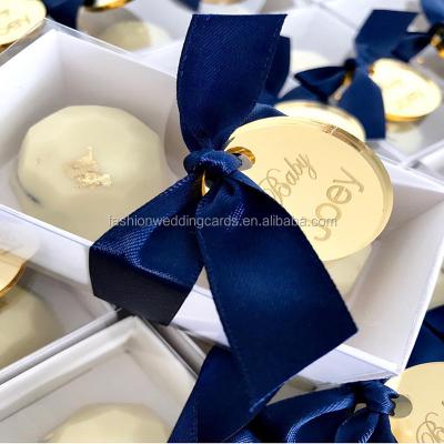 China Europe Round Shape Acrylic Mirror Tags With Initial For Wedding Favor Box for sale