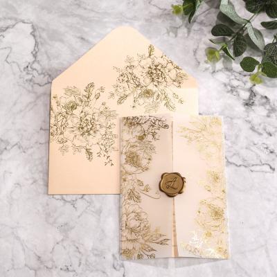 China Custom Printing Europe Vellum Wedding Invitations With Wax Seal for sale