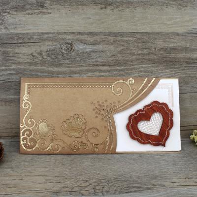 China paper & Cardboard Chinese Handmade Engrave Marathi Red Wooden Wedding Invitation Card for sale