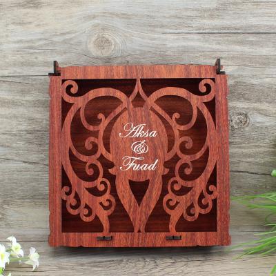 China China Heart Engraved Vintage Style Wooden Wedding Invitation Box for sale