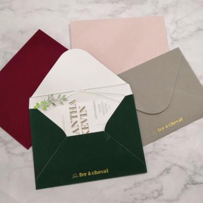 China Europe 2021 hot sale fancy velvet handmade special envelopes for wedding invitation card for sale