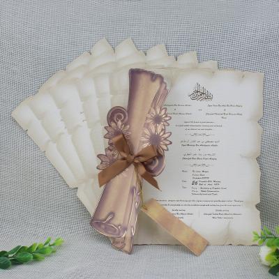 China Elegant Europe Embossing Scroll Wedding Invitations With Ribbon for sale