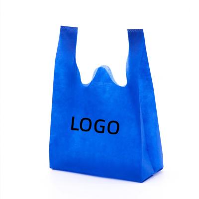 China Reusable Recycled Grocery Vest Bags Non Woven Supermarket Tote Bag Non Woven Foldable Market Bags Logo Print Customized Sturdy for sale