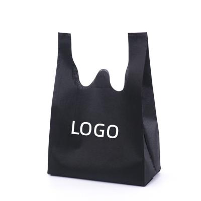 China Reusable Grocery Vest Bags Supermarket Reusable Tote Bag Nonwoven T-shirt Bags With Handles Logo Print Customized Sturdy for sale