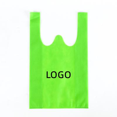 China Wholesale Non Woven Fabric Reusable Shopping Vest Bags T-shirt Grocery Bags With Handles Supermarket Tote Bag With Logo Custom for sale