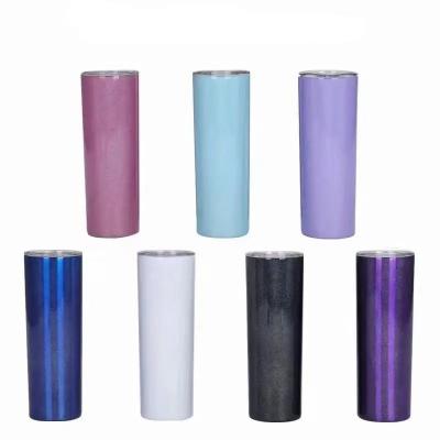 China Sustainable 20oz Straight Rainbow Shimmer Glitter Skinny double wall stainless steel Sublimation Tumbler for sale