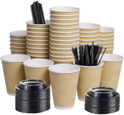 China 8-16oz Customized Printed Insulated Leak Proof Disposable Corrugated Wall Coffee Ripple Wallpaper Cups for sale