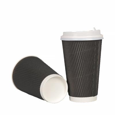 China Wholesale Biodegradable Size Custom Color Disposable Wallpaper Ripple Wall Cups Double Corrugated Hot Coffee Cup for sale