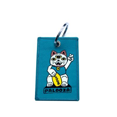 China Promotion Car Key Chain Black Letter Woven Key Chain Blue Lower Embroidery Lucky Cat Keychain Gift Ornament for sale