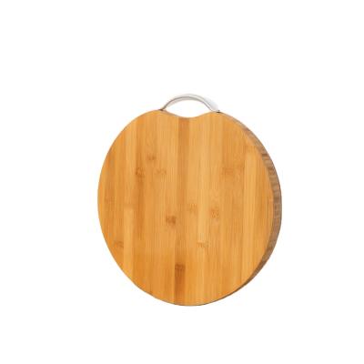 China Cutting Board Round Shape Chopper Made of High Quality Viable Natural Solid Acacia Wood with Iron Plated with Rose Gold Color Handle for sale