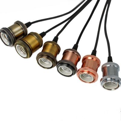 China Solid Brass E26/E27 Screw Lamp Base Vintage Edison Pendant Lamp Screw Lamp Holder With Knob Switch for sale