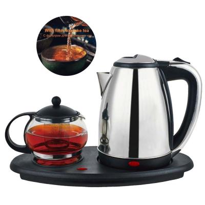 China Sale 360 ​​Degree Low Rotation Hot Water Smart Kettle Glass Electric Kettle Tray Set Teapot with Removable Infuser for Teas and Coffee for sale