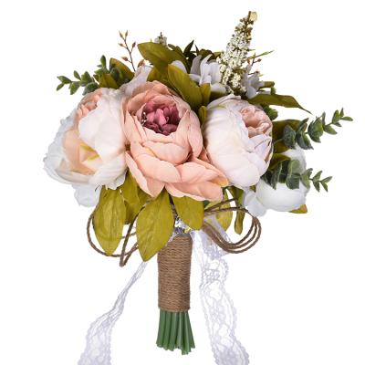 China Unique Romantic Artificial Wedding Silk Flower Bouquet With Pearl Bride Bridesmaids Centerpiece Wedding Flower Canvas Bouquet for sale