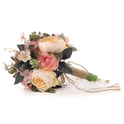 China Unique Romantic Artificial Wedding Flower Silk Bouquet With Pearl Bride Bridesmaids Centerpiece Wedding Flower Canvas Bouquet 002 for sale