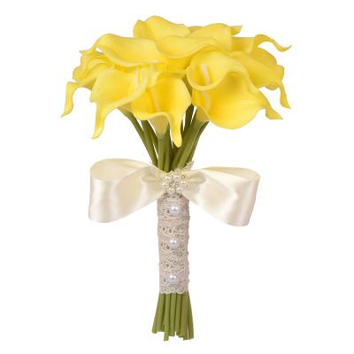 China Unique Romantic Handmade Yellow Calla Lily Flower Bouquet Faux Flower Bridal Bridesmaids Centerpiece Wedding Decor for sale