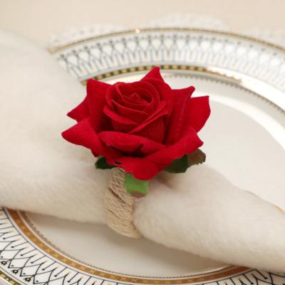 China Viable Silk Rose Flower Napkin Rings Handicraft Napkin Holder, Thanksgiving, Christmas, Valentine, Banquet, Wedding, Party for sale