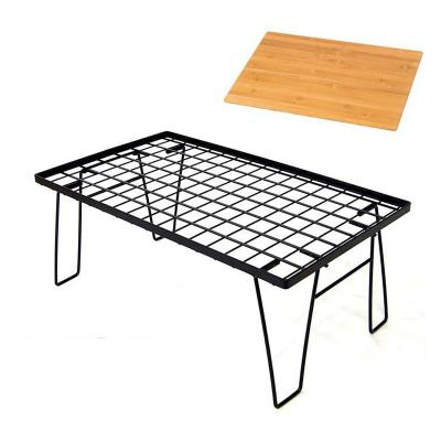 China Modern Barbecue Iron Table Grill Lightweight Bamboo Camp Desk Folding Table for sale