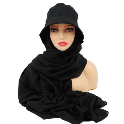 China Hijab With New Hats Summer Fashion Monochrome Set Headscarf Solid Color Chiffon Fisherman Cap One 2 Scarf Sun Hat for sale