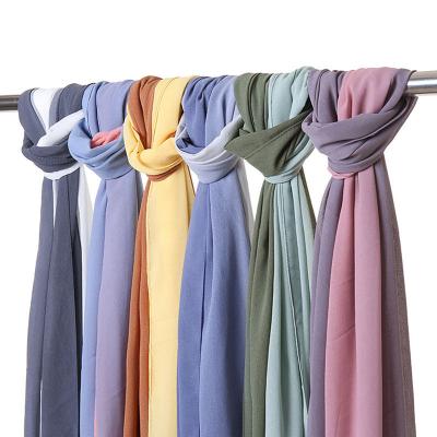 China Muslim Women Hijabs Pearl Color Gradient Chiffon Long Chiffon Scarf Multifunctional Popular Color Matching Thick Scarf Ladies for sale