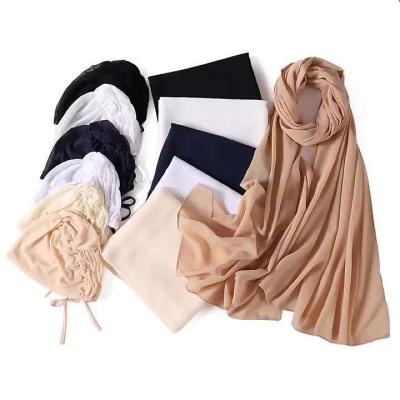 China New Summer Chiffon Mesh Undercap Elastic Solid Pearl Breathable Elastic Scarf One Set for sale