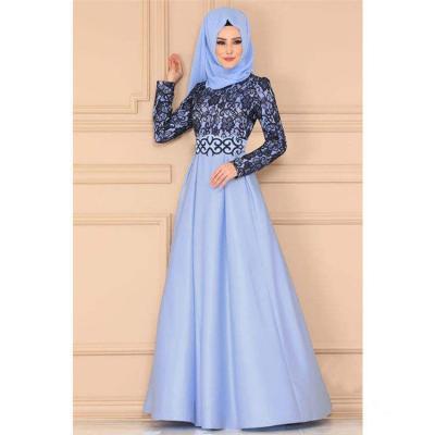 China Wholesale 3D Embroidery Lace Splicing Retro Dress Modest Long Sleeve Slim Plus Size Muslim Dress for sale