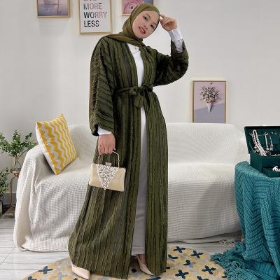 China Factory Wholesale 2022 Modest Muslimah Styling Quality Abaya Zhejiang Muslim Women New Striped Adults Middle East for sale