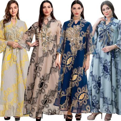 China Muslim Ethnic Abaya Style Clothing Abaya Dress 2022 Islamic Fashion Women's Sequin Burnt Swing Dress Party Dress for sale