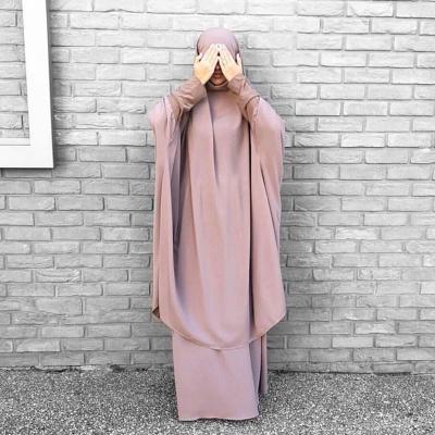 China Jilbab/Muslim Women Abayas New Design Abaya Women's Prayer Abaya Clothing Plain Color Two Piece Dress Muslim Islamic Costume for sale