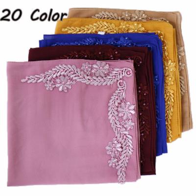 China Muslim Women Hijabs Long Pearl Scarf Studded Muslim Muslim Embroidery Pearl Chiffon Women All-match Bubble Scarf Islamic Ladies Scarves for sale