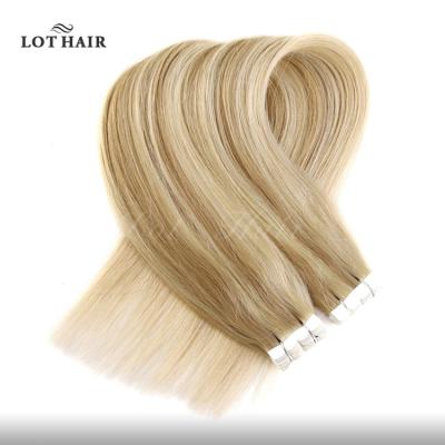 China Virgin European Color Highlight Wave Hair Full Cuticle Straight Silky Straight Human Hair Tape In Hair Extension for sale