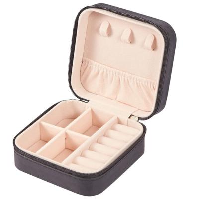 China Recyclable Amazon Branded Leather Mini Jewelry Boxes Custom Jewelery Travel Case Box With Logo And Zip For Earring Necklace for sale