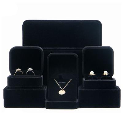 China Recyclable Custom Cheap Black Velvet Packaging Boxes Ring Necklace Bracelet Box Velvet Jewelry Box With Logo for sale