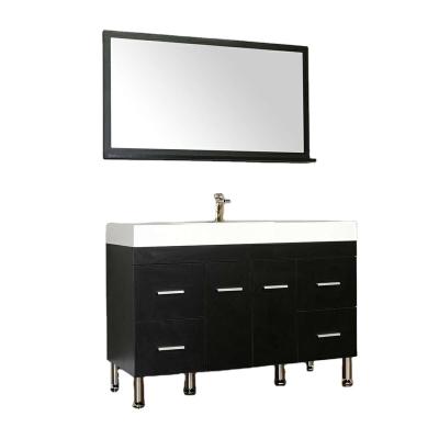 China Durable Modern 4 Drawers 2 Doors Hotel Single Sink Plywood PVC Bathroom Vanity Cabinets With Basin for sale