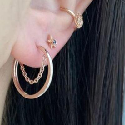 China FASHIONABLE Women's Elegant Stainless Steel Jewelry 18k Gold PVD Plating Thin Chain Link Hoop Earrings for sale